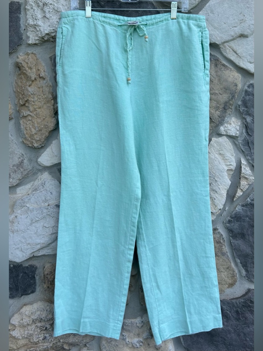 Talbots Irish Linen Wide Leg Pants Size 12 Seafoam Green Beachy Coastal Bohemian